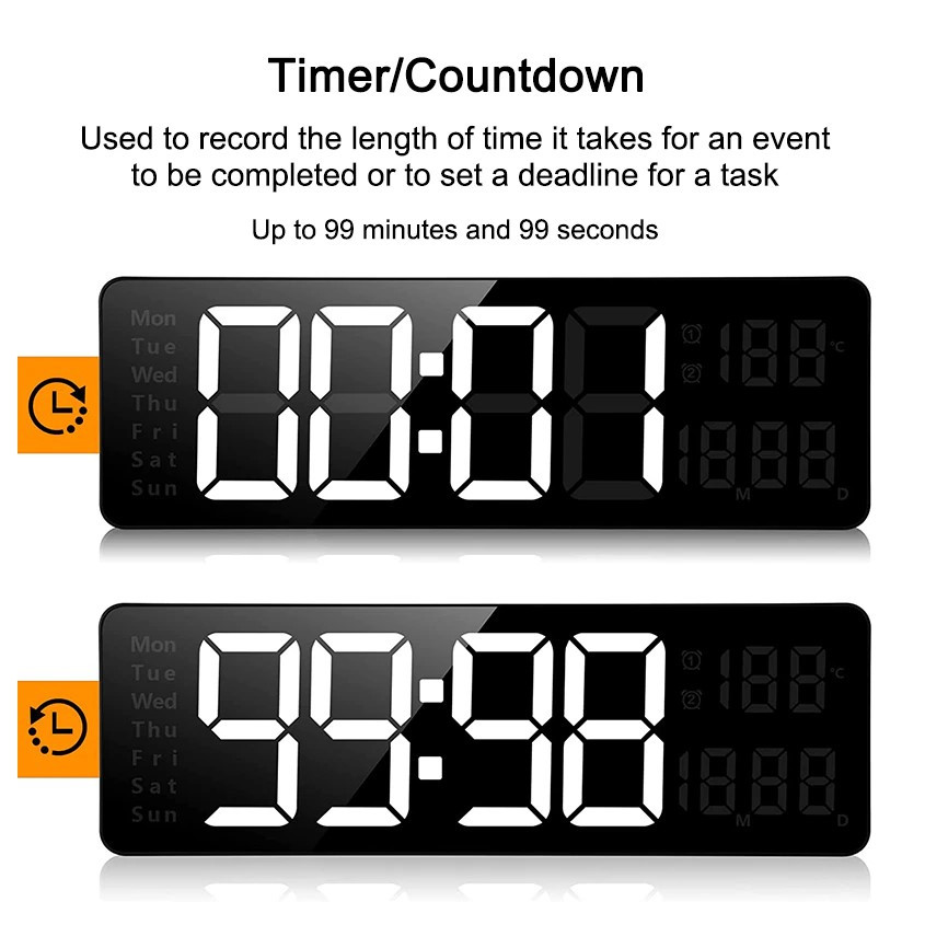 H·G นาฬิกา LED 16 นิ้ว ติดผนัง แสดงวันที่ อุณหภูมิ ควบคุมรีโมตได้ ใช้ในบ้าน ร้านค้า สำนักงาน ขายดีมาก - รูปที่ 4