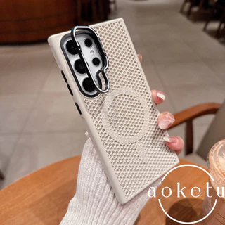 SAMSUNG เหมาะสําหรับSamsung S25 Ultraเคสโทรศัพท์โลหะเลนส์S24 Ultraแม่เหล็กดูดS23 Ultraรังผึ้งBreathableกระจายความร้อนS25 soft Edge drop S24 frosted S23 hard cov