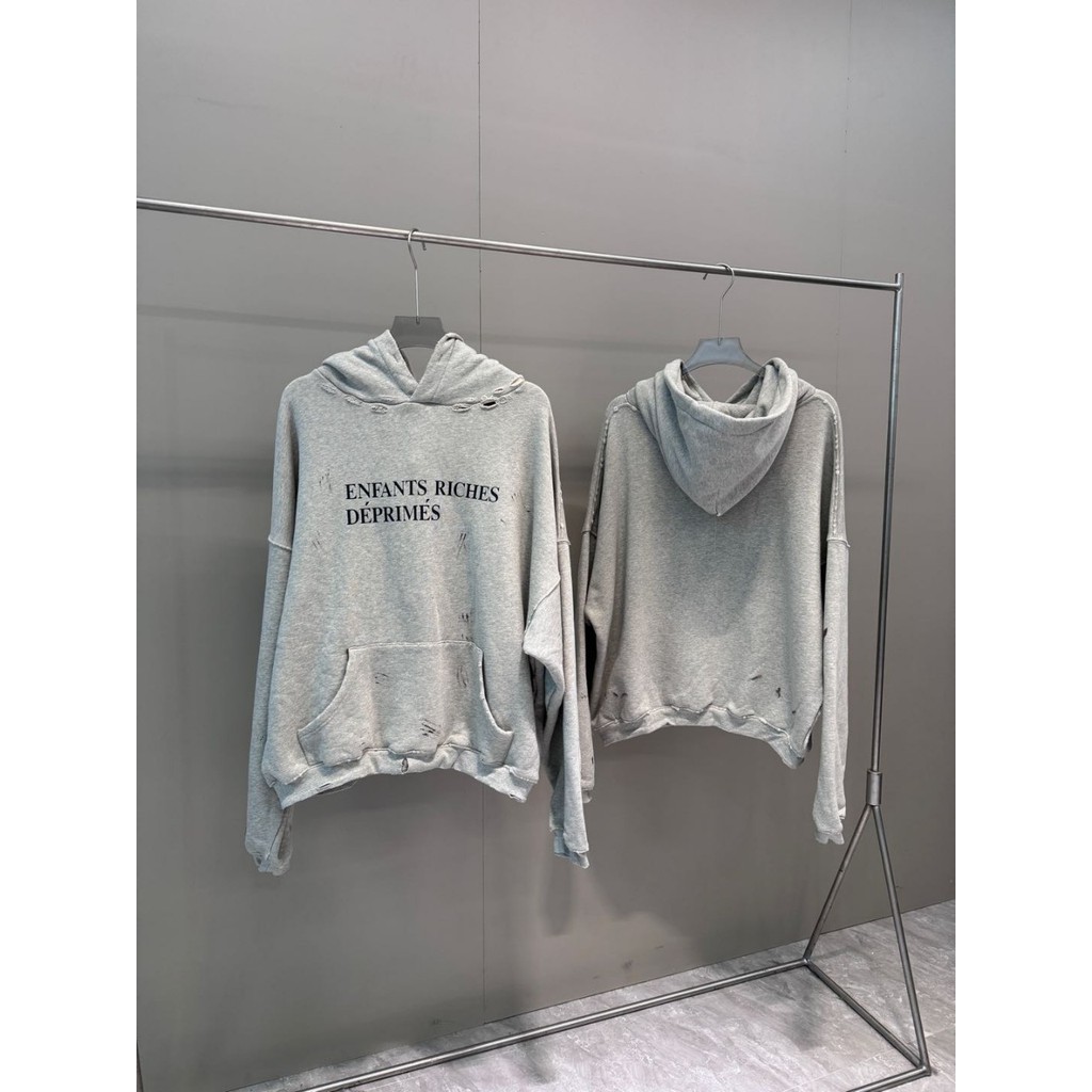 4SZI ERD Melancholy Rich Second Generation Lettering Slogan Vintage Hoodie High Street Casual Lazy H