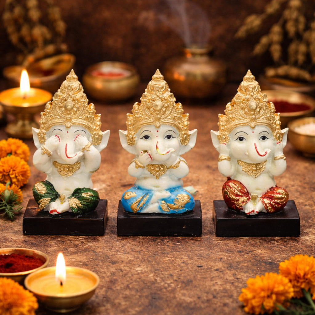 รูปปั้นพระพิฆเนศโดยเรซิ่นสําหรับ Pooja Showpiece Vastu, ตกแต่งบ้าน, รถ Ganpati Vinayagar Lailai ชุด 