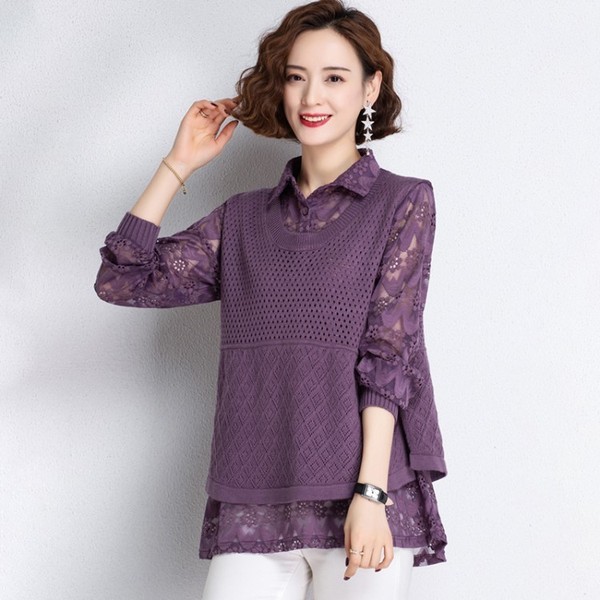 sweater set sculptor sweater สเวตเตอร์ เสื้อกันหนาวสำหรับสตรี ฤดูใบไม้ร่วงและใบไม้ผลิ เสื้อลูกไม้ลาย