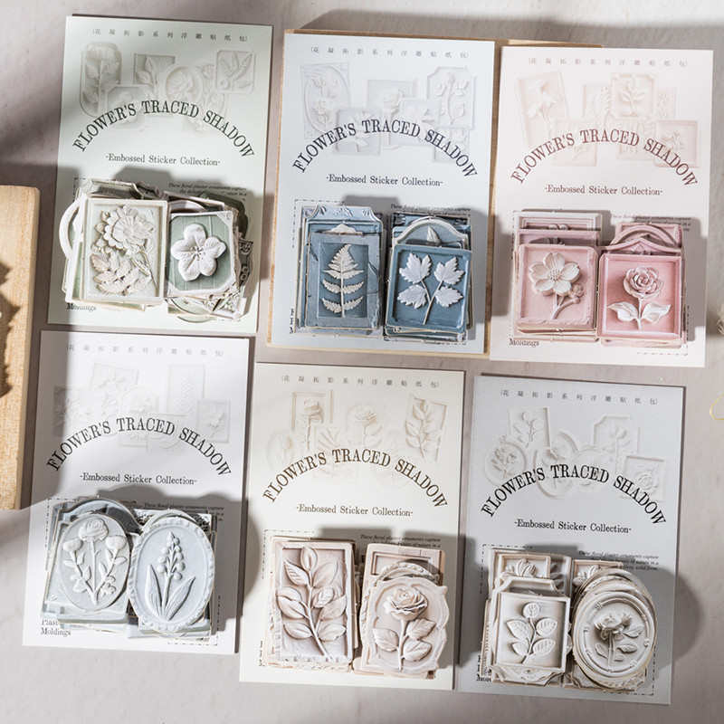 KOWEI 30 ชิ้น [ชุดเงาดอกไม้] สติกเกอร์กระดาษหมากฝรั่งคู่ Crimson Mist ดอกไม้ Moss Green Willow Buds 