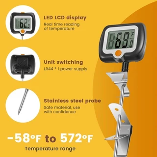 เครื่องวัดอุณหภูมิอาหารดิจิตอล จอแสดงผล LCD สแตนเลส 304 บาร์บีคิว-กาแฟ-ช็อคโกแลต-แยมและอื่น ๆที่วัดอุณหภูมิอาหาร