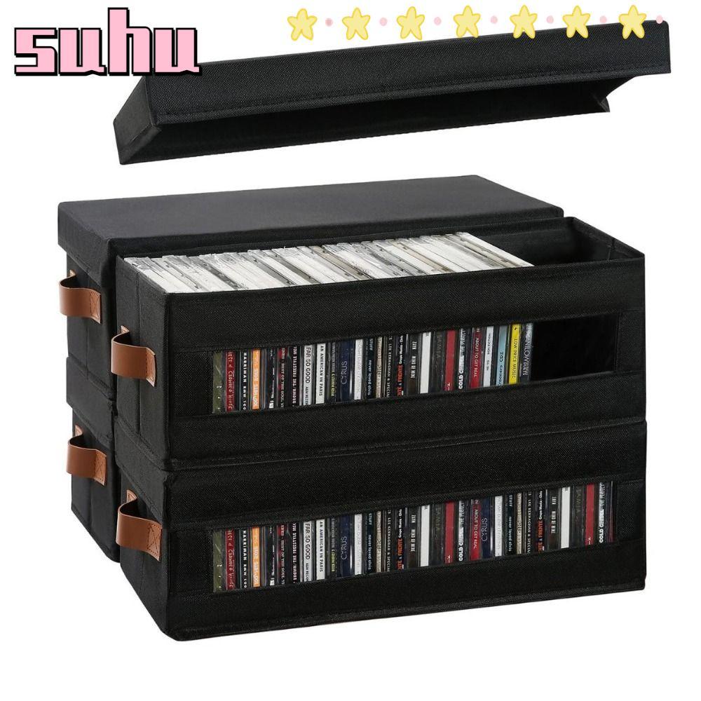 SUHUHD Stackable CD , พร้อมที่จับ 148 CD ความจุกล่องเก็บ CD, พรีเมี่ยมที่มองเห็นได้หน้าต่างขนาดกะทัด