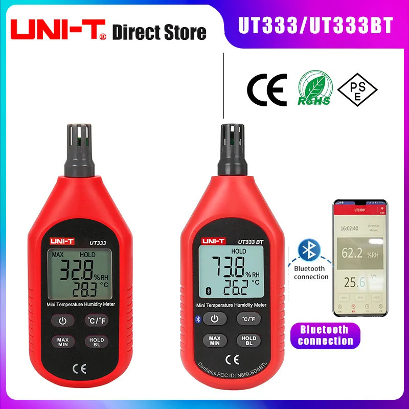 UNI-T UT333 UT333BT เครื่องวัดอุณหภูมิไฮโกรมิเตอร์แบบดิจิตอล 2 in 1 เครื่องวัดความชื้นอุณหภูมิ Mini 