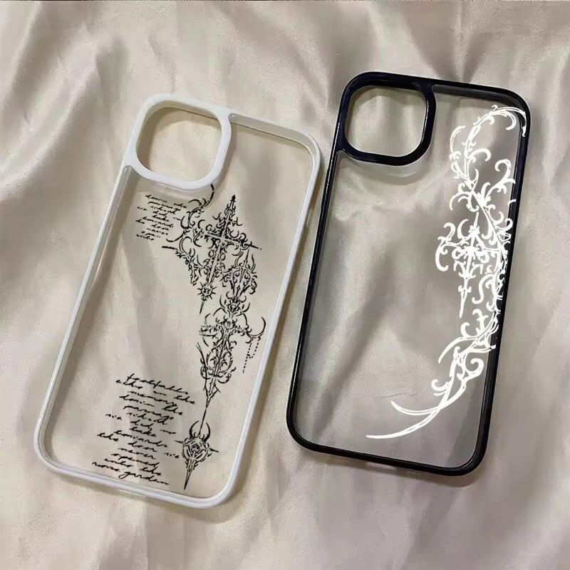 Gothic Cross Vine โปร่งใสเคสโทรศัพท์สําหรับ Samsung A06 A26 A55 A56 A35 A54 A36 A05S A15 A16 A12 A52 A34 5G A32 กันกระแทก