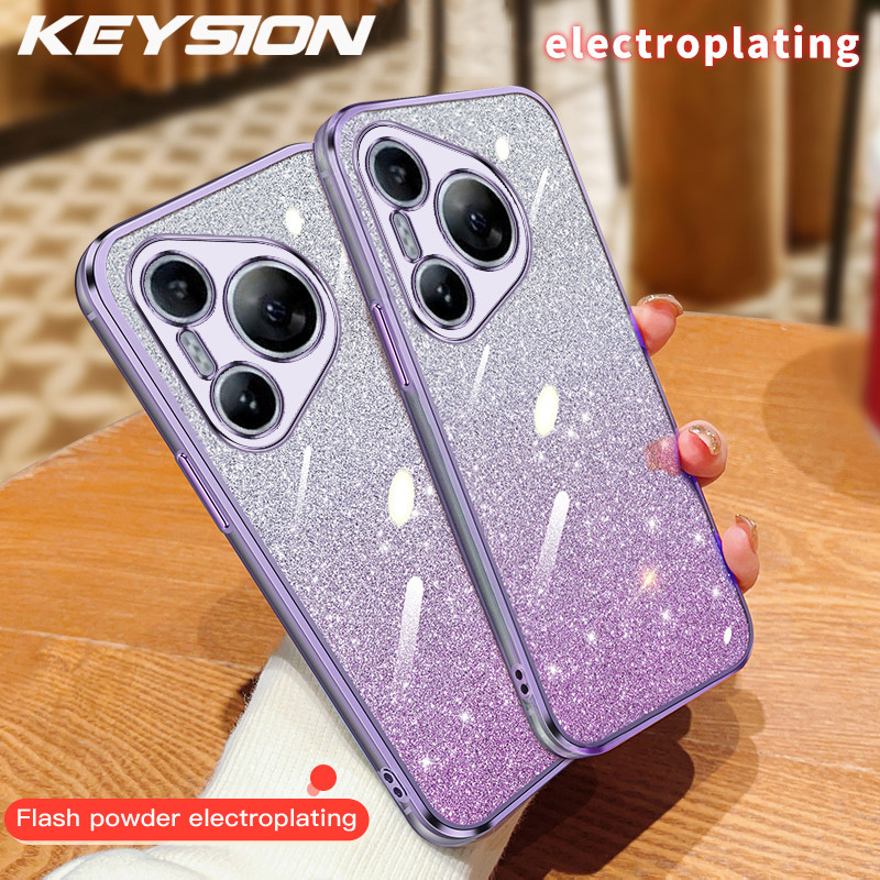 KEYSION หรูหราชุบGlitterเคสโทรศัพท์สําหรับHuawei Pura 70 Pro 70 Ultraโปร่งใสนุ่มTPUกันกระแทกปกหลัง