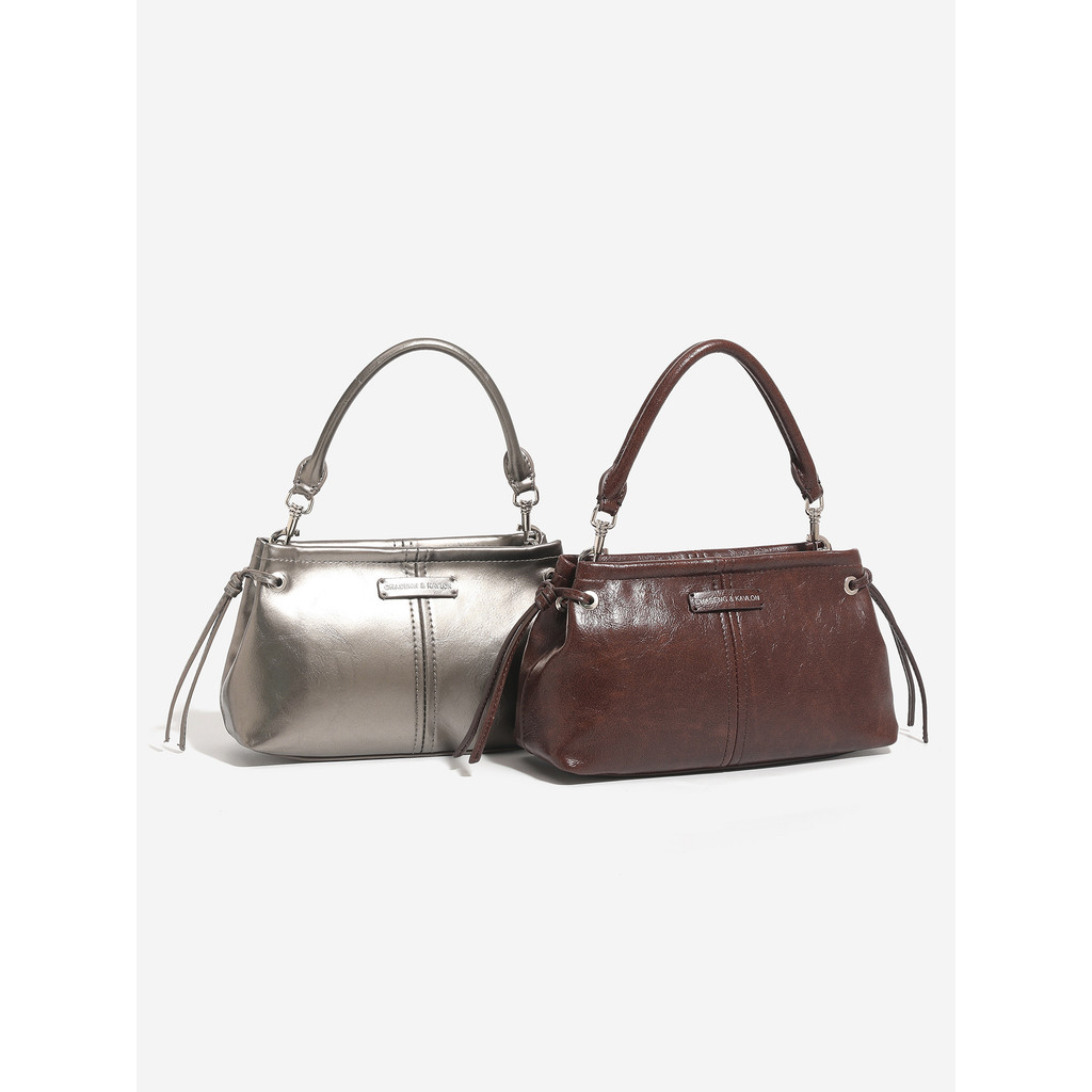 [ANCO] Retro Oil Wax Leather Knot Handbag สำหรับผู้หญิง ดีไซน์โมเดิร์น พกพาสะดวก สไตล์คอมมิวเตอร์และ