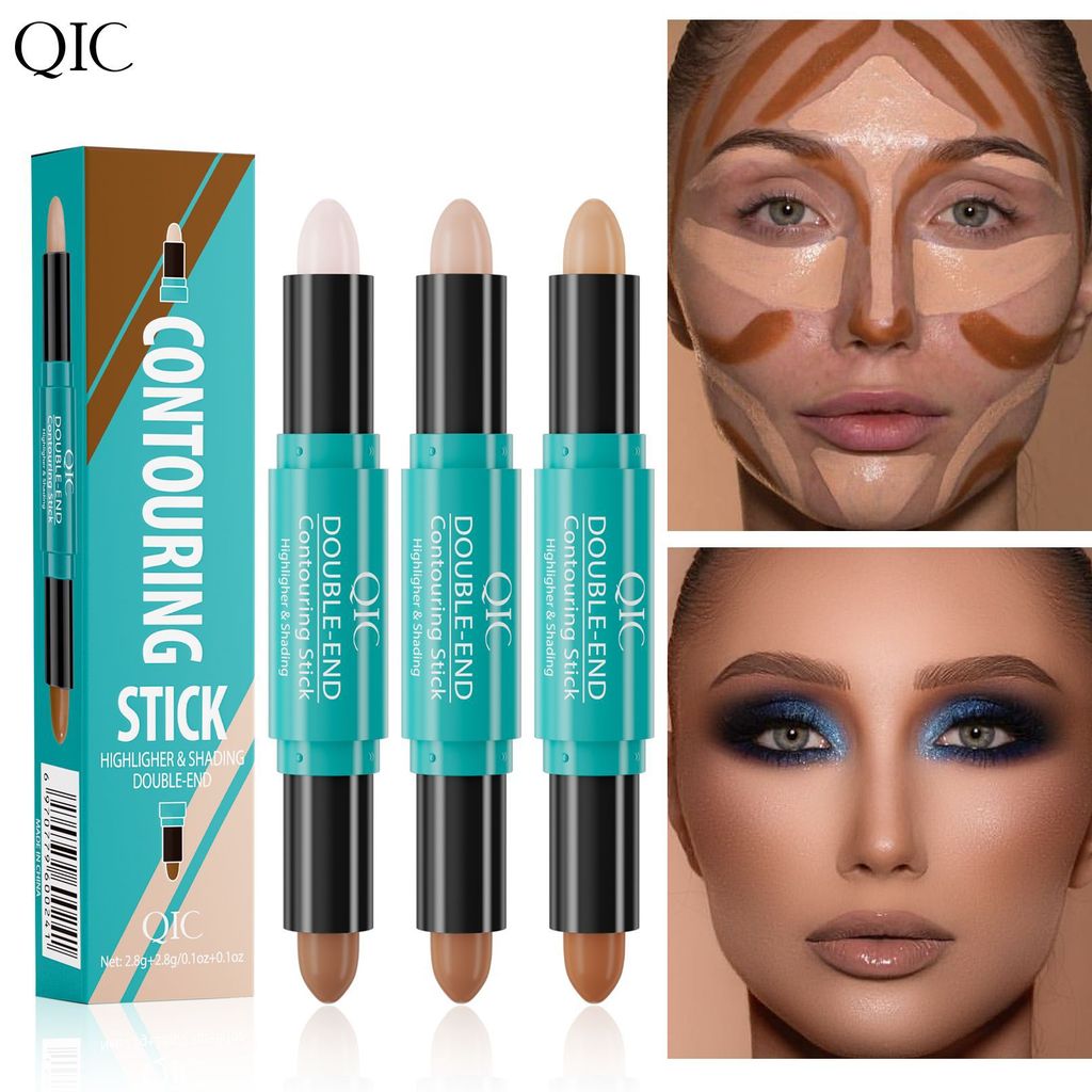 สไตล์ใหม่ QIC คอนซีลเลอร์สองหัว Stick Highlighter สามมิติจมูก Shadow Matte คอนซีลเลอร์ Stick แต่งหน้