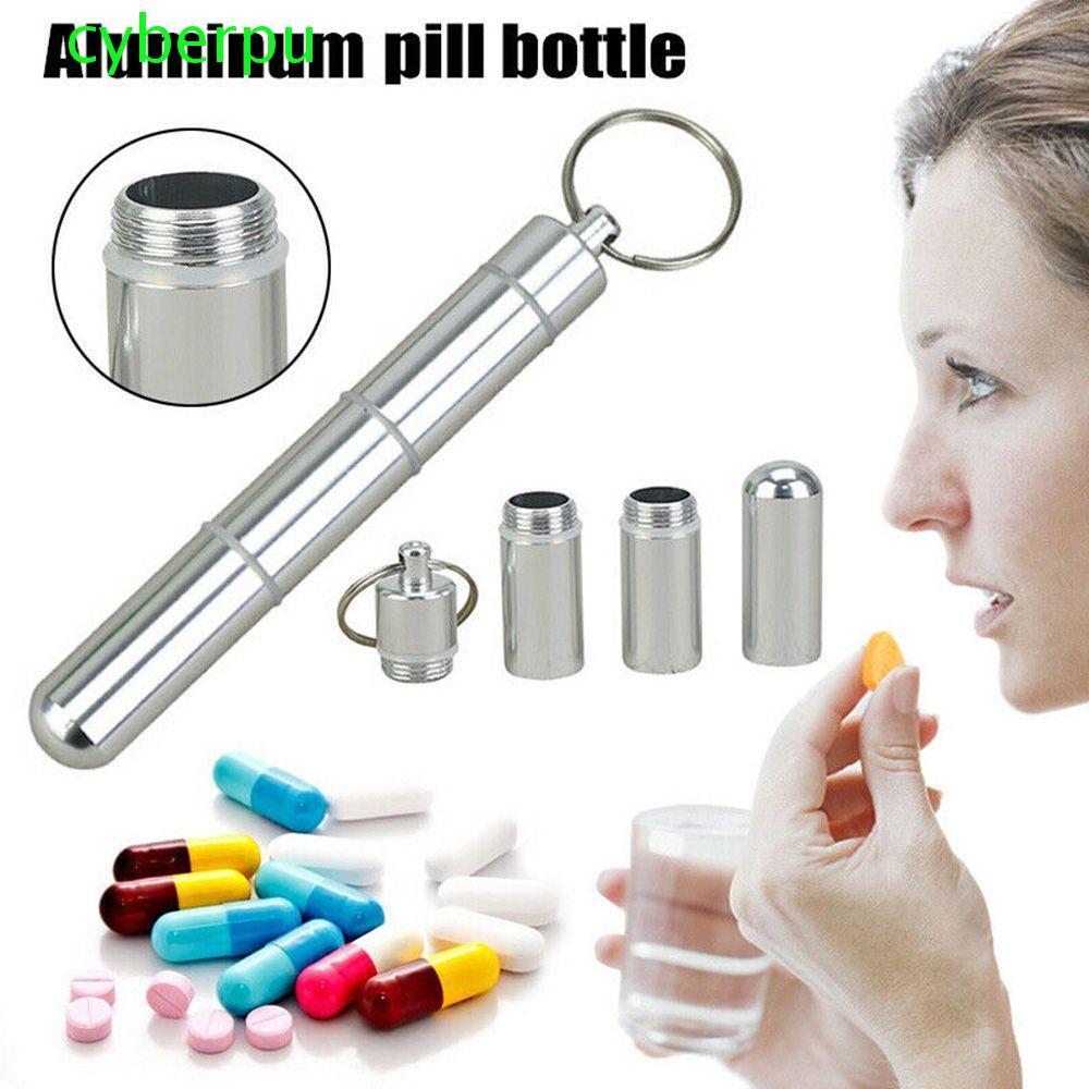 CYBERPULSE Pill Box พร้อมพวงกุญแจ Outdoor Pill Case Pocket Medicine Storage Aluminium Alloy Medicine