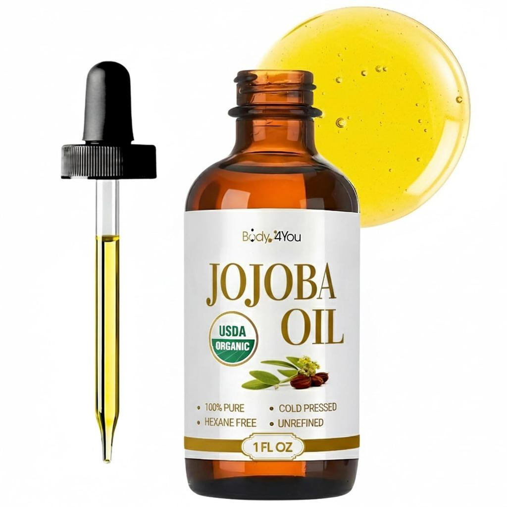 BodyJ4You Organic Jojoba Oil for Skin - USDA Organic 100% Pure Natural - ผ้าฝ้ายคอเต่า Waowne Gua Sh