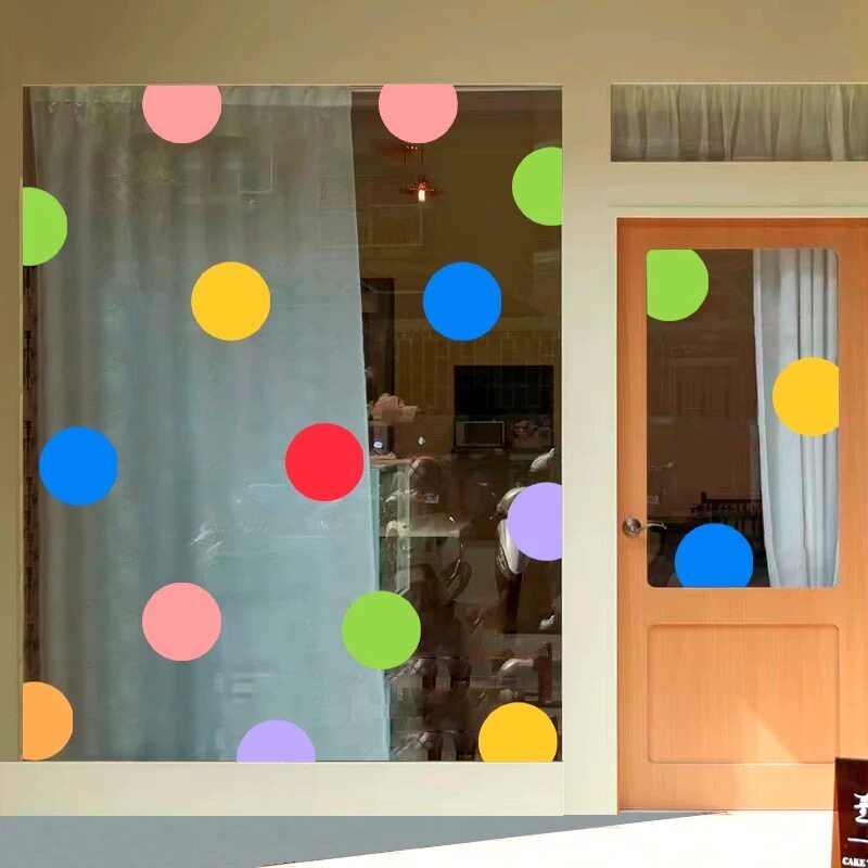 สติ๊กเกอร์ติดประตูกระจกลายจุดสี ตกแต่งหน้าต่างร้านค้า สติ๊กเกอร์ติดกระจกลายจุด