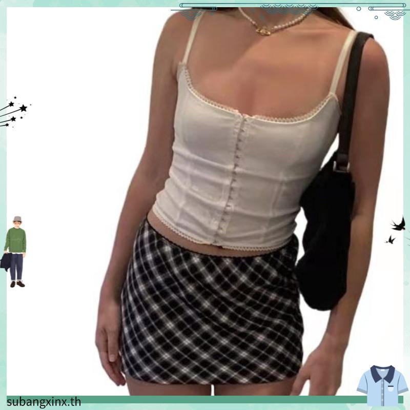 Topone-women Skin Tops Y2K Buckle Square Collar Backless p Tops Cs Tank Retro Clothes
