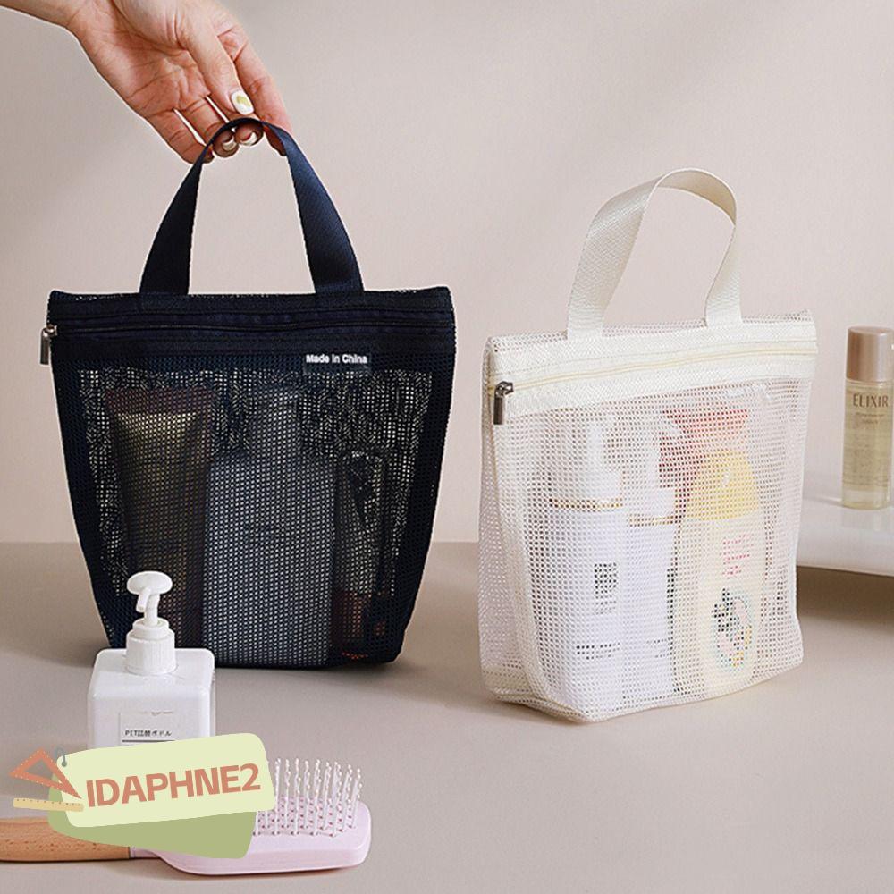 IDAPHNE2 ถุงตาข่ายใส่อุปกรณ์อาบน้ํา,แบบพกพา Reuse Storage Hadbag, กระเป๋าเครื่องสําอางความจุขนาดใหญ่โปร่งใส