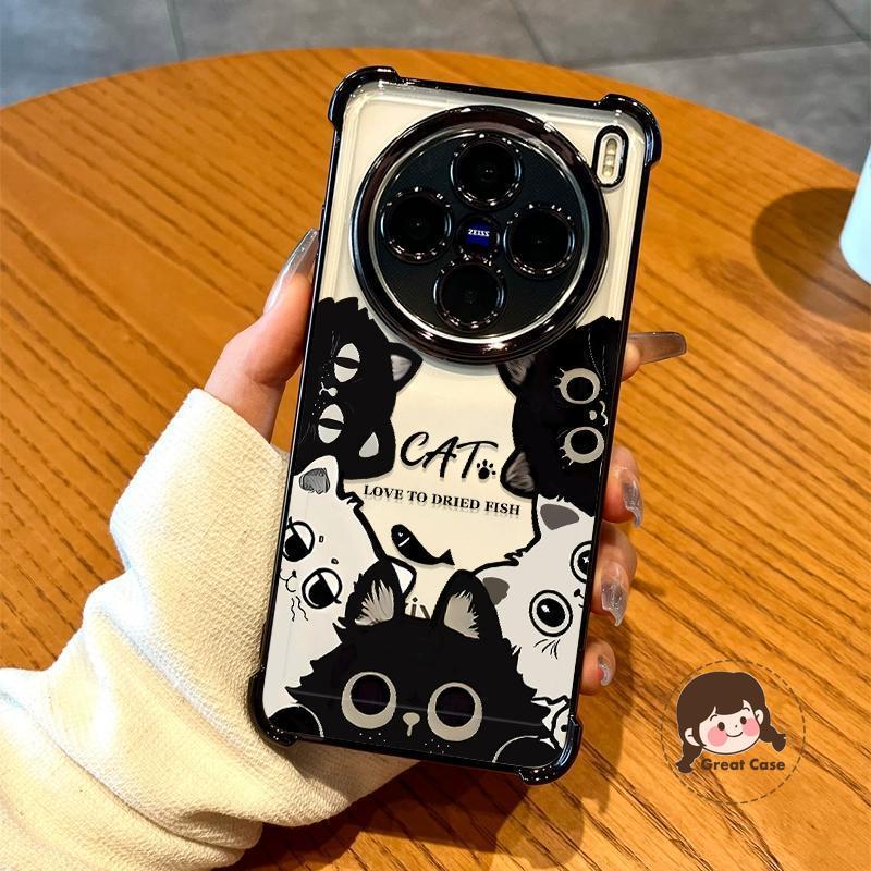 น่ารักแมวดําชุบกรอบเคสโทรศัพท์สําหรับ iQOO 15R 15 Ultra 13 12 Pro 11 7 Z11 Z11X Z10 Lite Z10R Z10X Z9 Turbo Z9X Z8 Z8X 5G สี่มุม Anti-fall ปกอ่อน