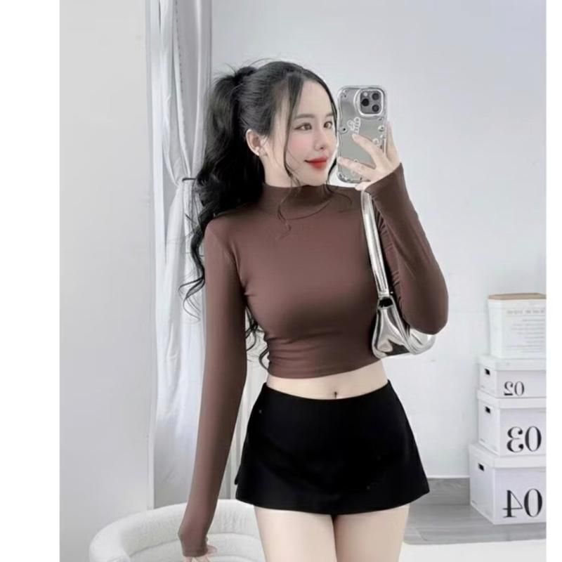 AC21p เสื้อยืดแขนยาวผู้หญิงคอปก CROPTOP และแขนยาว ไซส์ต่ํากว่า 53kg