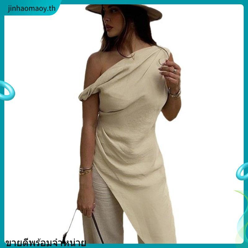 Hanie House- เสื้อกล้ามเปิดไหล่อสมมาตรสําหรับฤดูร้อนสําหรับผู้หญิง