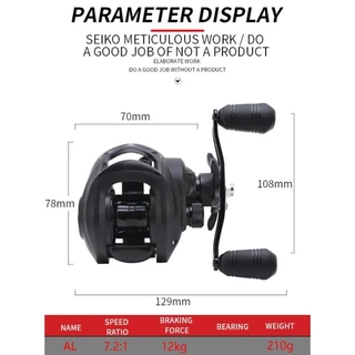 รอกตกปลา AK2000 15 กก.ลากสูงสุดตกปลา Reel Cast 7.2 : 1 ความเร็วสูง 18 + 1BB Baitcasting ตกปลาReel แม่เหล็กเบรคส