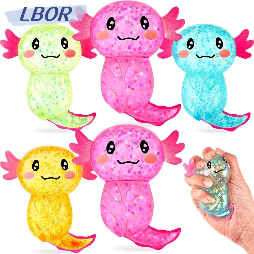 LBOR Squishy Stress Glitter, รูปร่างน่ารัก Glitter Axolotl Squishy ของเล่น, Sugar Filled Soothing Te