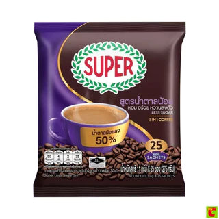 ซุปเปอร์ กาแฟปรุงสำเร็จชนิดผง 3อิน1 สูตรน้ำตาลน้อย 11 ก. แพ็ค 25