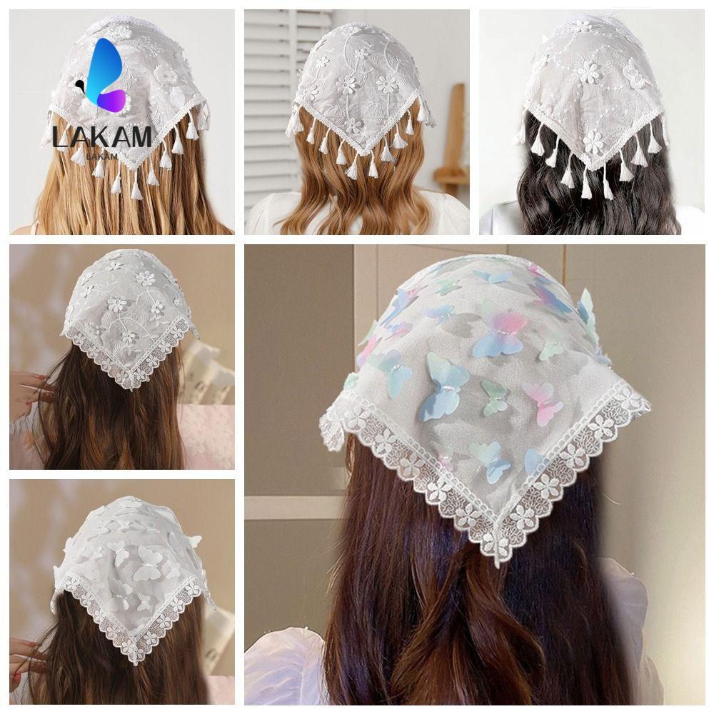 LAKAM ดอกไม้ Turban ผ้าพันคอ,ภาษาฝรั่งเศสคําสไตล์ Pastoral Multicolor ลูกไม้แถบคาดศีรษะ,หวาน Travel Beach ฤดูใบไม้ผลิ Outing อุปกรณ์เสริมผมผู้หญิงหญิง