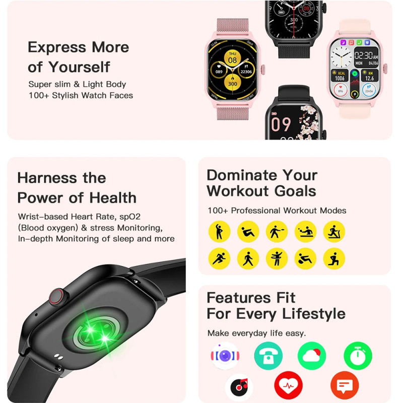 Original Smartwatch H9 Pro Max ผู้หญิงกีฬานาฬิกา 2.19 "HD เต็มหน้าจอบลูทูธ Heart Rate เลือด/เลือดควา