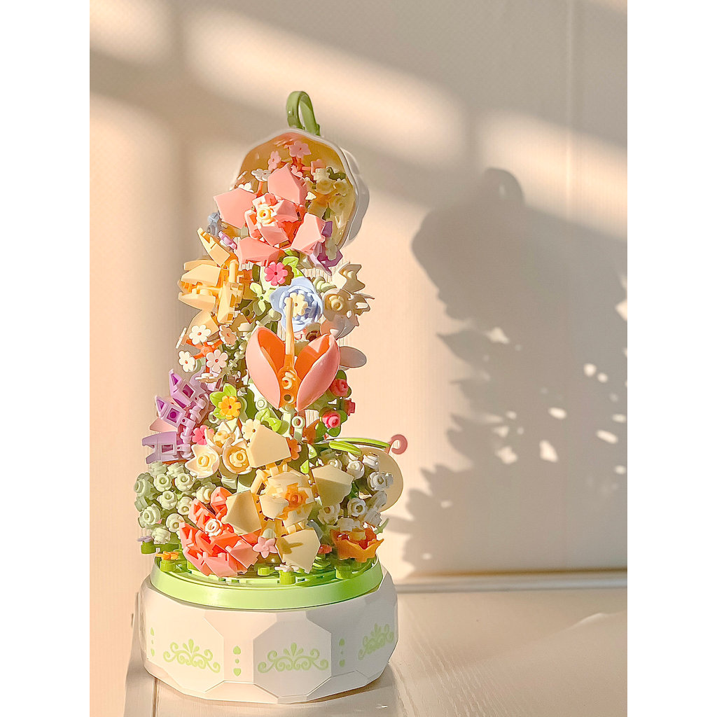 [ประกอบบล็อกตัวต่อ] Senbao Building Block Flower Shop Flower Face Tea Language Music Box Small Parti