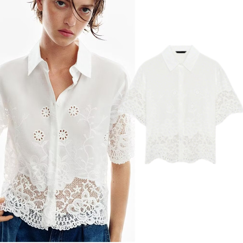 เสื้อเชิ้ตปักลายแขนสั้น