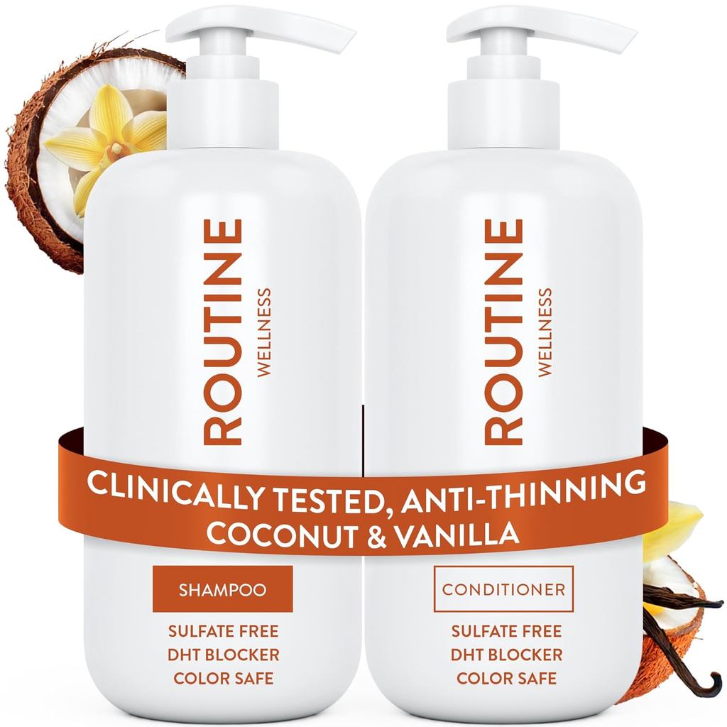 Routine Wellness Anti-Thinning Shampoo and Conditioner Set for Thinning Hair - Biotin DHT Blocker Wo