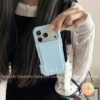เคสโทรศัพท์หนังสีฟ้าและสีชมพู ลายจุดมินิมอล สไตล์เกาหลี สำหรับ iPhone 12 17 14 11 X/Xr/Xs/Xs Max 13 15 Pro Max 16 Plus