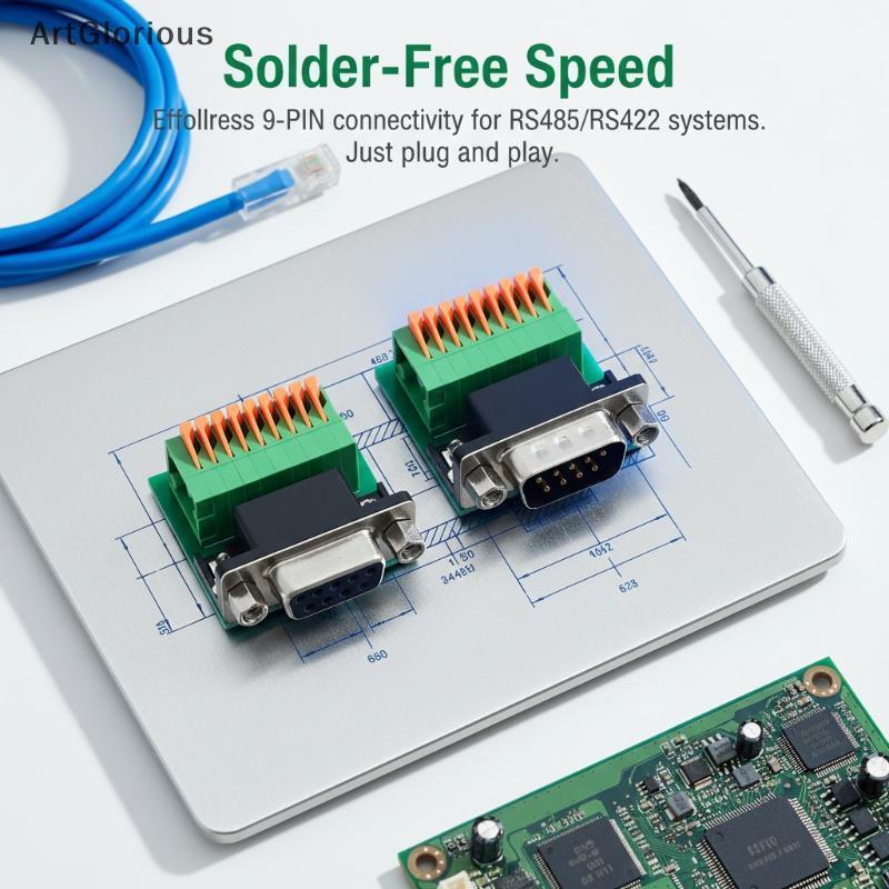 Art DB9 RS422 RS485 9Pin ชายหญิง Terminal อะแดปเตอร์ Solderless Connector ออกแบบสําหรับ Automation แ