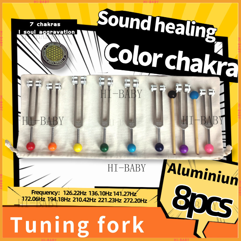 [ส้อมปรับ Chakra Plus Color Massage Ball] Matching Activator 8 Tuning Fork Set 126.22 HZ 136.1 141.2