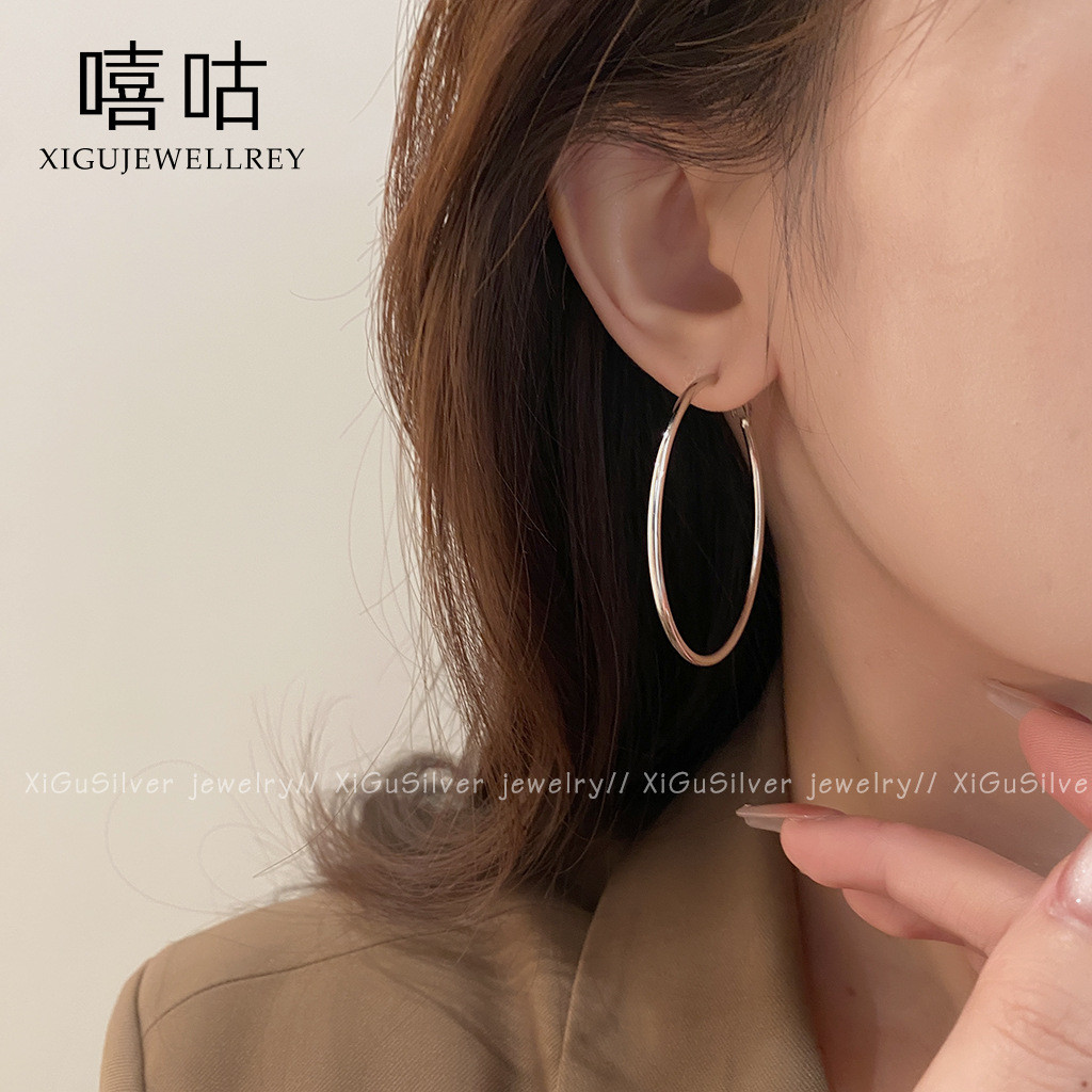 แห่งชาติอินเทรนด์แนะนํา Higu TH0031 S999 เข็มเงินยุโรปอเมริกันโอ้อวดวงกลมธรรมดาต่างหูระดับไฮเอนด์ที่