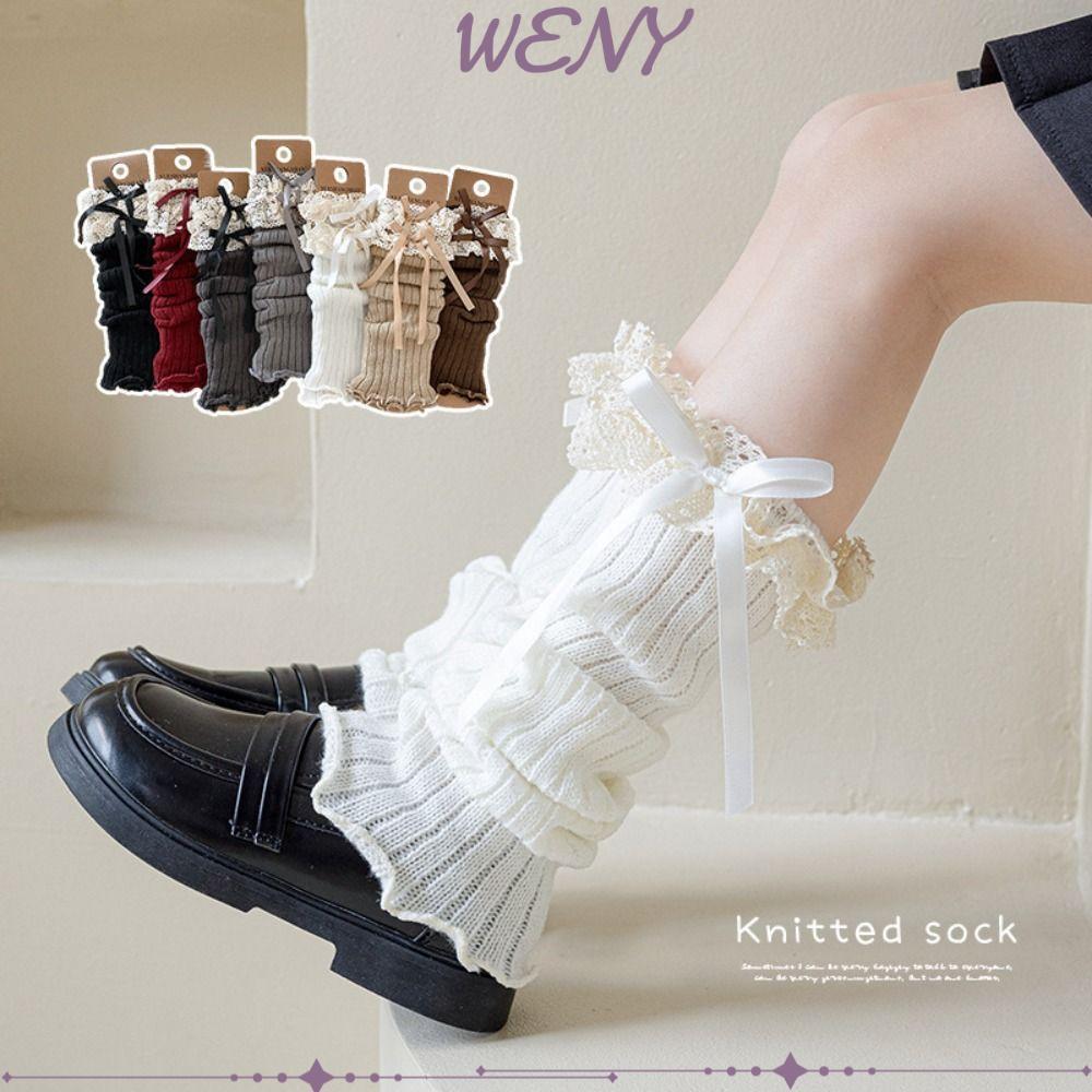 เด็กลูกไม้ขาอุ่น สไตล์หวานถักเท้าปก น่ารักและยืดหยุ่นสูงสำหรับเด็ก