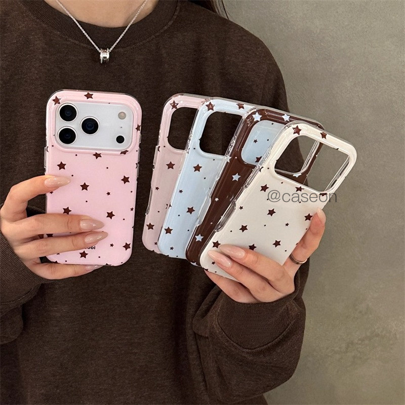 Caseon Ins Style Niche Simple Pink Blue Brown Star เหมาะสําหรับ iPhone17promax 15 เคสโทรศัพท์ 16promax สไตล์ใหม่พื้นผิวเงา 17 รวมทุกอย่าง 13 กันกระแทกป้องกันกรณี 14pro Creative 16