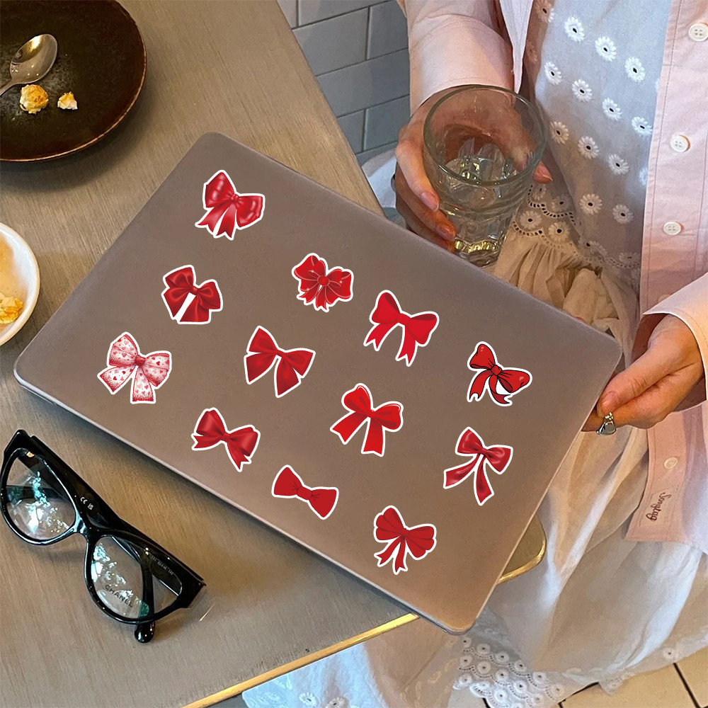 ชุดสติกเกอร์ไดคัทโบว์สีแดง 54 ชิ้น - ตกแต่งกันน้ํามีสไตล์น่ารักสําหรับสมุดภาพโทรศัพท์และงานฝีมือ DIY - รูปที่ 7