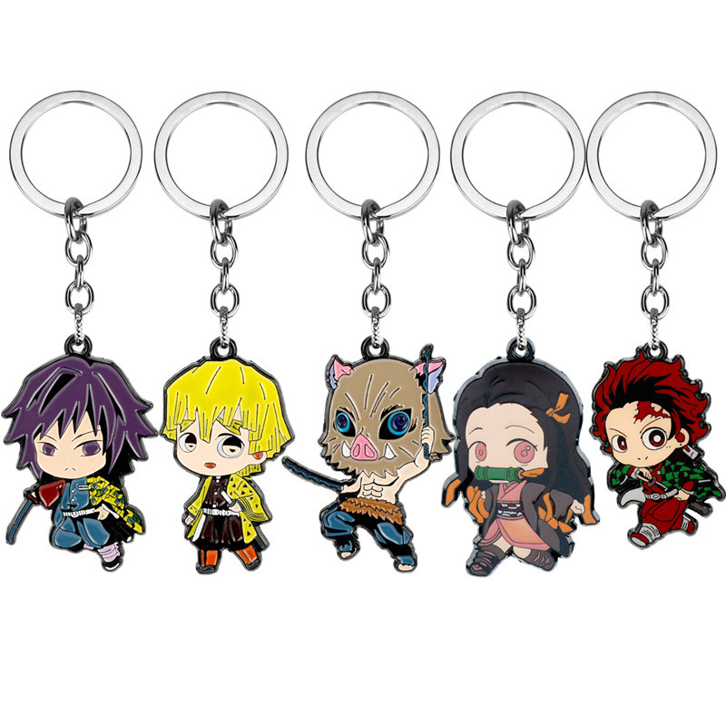 Spot Goods#Demon Slayer Keychain Tanjiro Nezuko Zenitsu Inosuke Figurine Alloy Pendant Anime Periphe