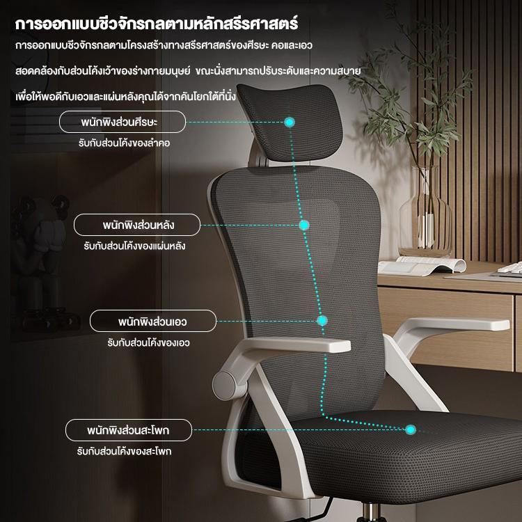 FMD MALL เก้าอี้สำนักงาน เก้าอี้คอมพิวเตอร์ ตาข่ายระบายอากาศ พนักพิงเก้าอี้สามารถปรับเอนได้  เก้าอี้