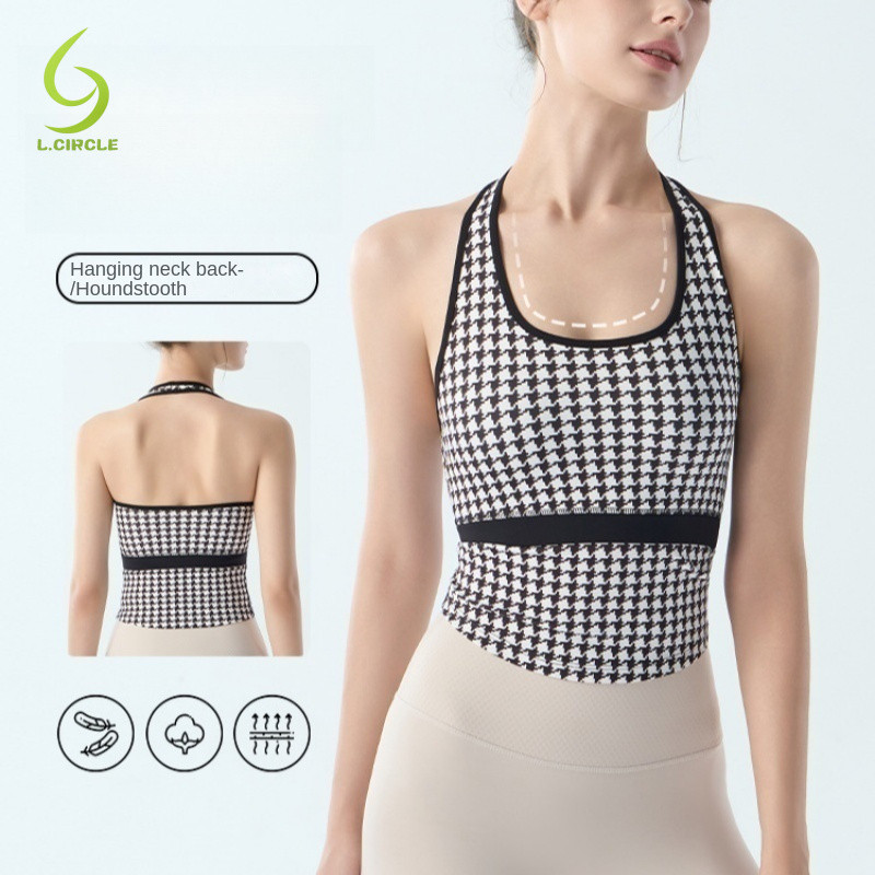 L.CIRCLE Yoga Sport Bra Halter หลังสวย Houndstooth