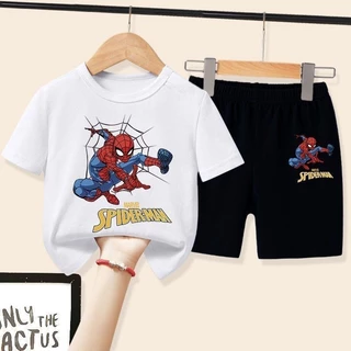 【จัดส่งไทย】BOB ชุดเด็กชาย สไปเดอร์แมน มาร์เวล ชุดแขนสั้น เสื้อ+กางเกง เซ็ต 2 ชิ้น ชุดเด็ก เด็กชาย ชุดสองชิ้น แขนสั้น