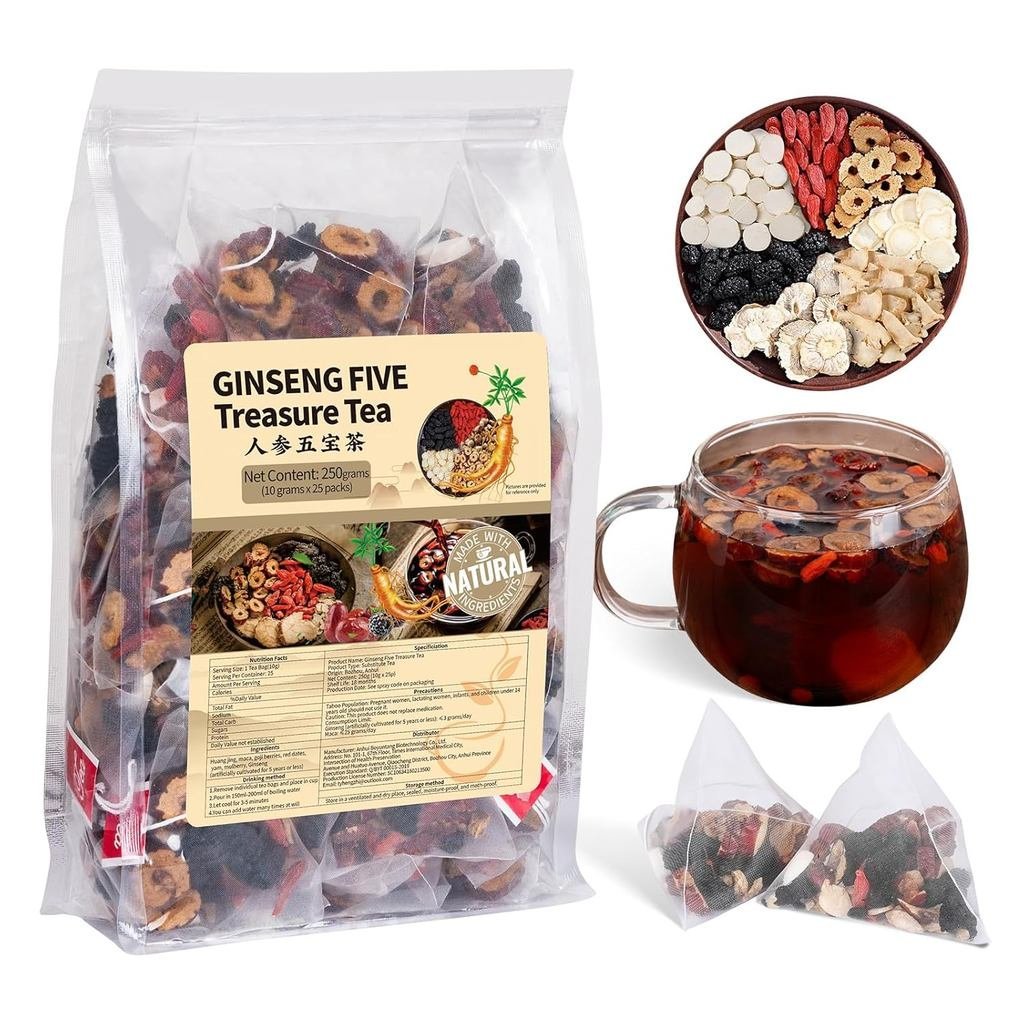 Ginseng Five Treasures Kidney Tea, Traditional Chinese Herbal TeaBags, Natural Organic Kidney Cleans
