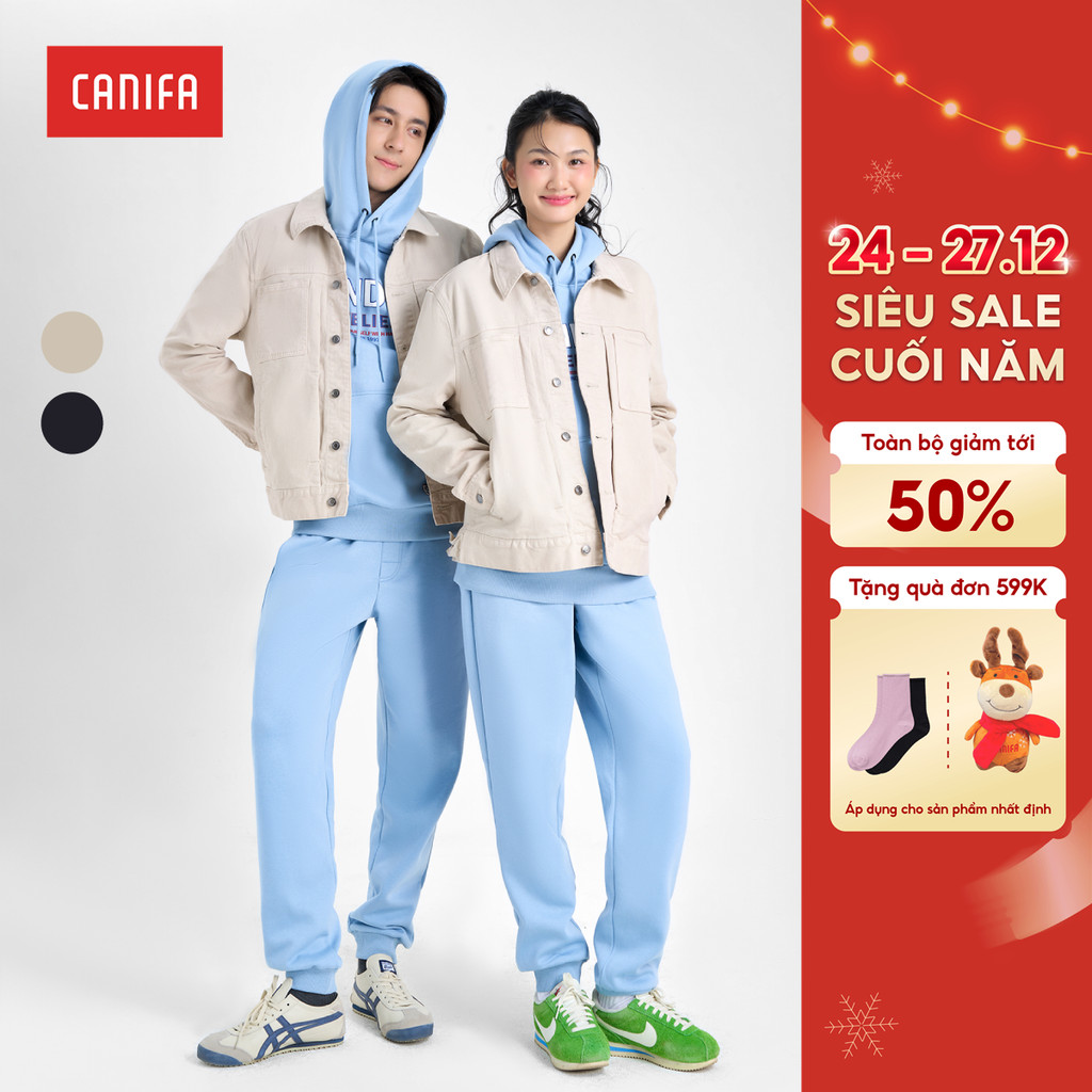 CANIFA เสื้อแจ็คเก็ตผู้ใหญ่ unisex แขนยาวและคอปกเสื้อเชิ้ตพื้นฐาน 5OT24W001