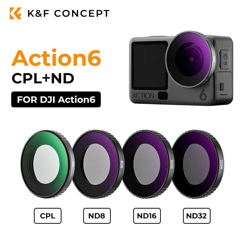 อุปกรณ์เสริม K&F Concept Vlog สําหรับ DJI OSMO Action 6 -CPL,ND ตัวกรอง, กรงโลหะ, ตัวยึดคอ, QR Mount