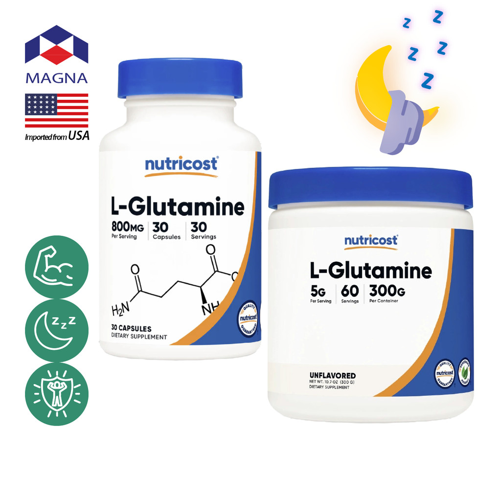 นูทรีคอสท์ แอล-กลูตามีน แคปซูล&ผง กลูตามีน Nutricost L-Glutamine /กินร่วมกับ บีซีเอเอ ซีแอลเอ ครีเอทีน กาบา อาร์จินีน...