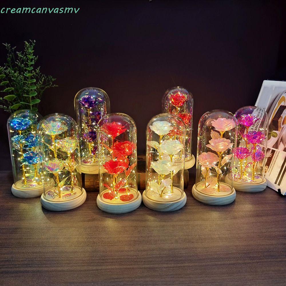 ROVER Eternal Rose โคมไฟ, Luminous 3 หัว Rose ประดิษฐ์ Rose Light, Creative จําลองโรแมนติกตกแต่ง LED