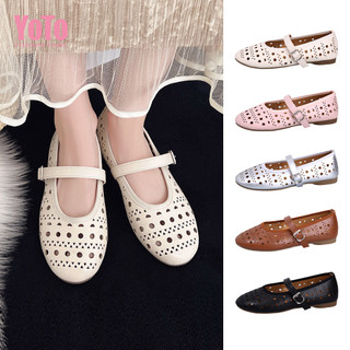 YOTO Women's Soft Sole Mary Janes Hollow Out Leather Flats Buckle Strap Comfortable Casual Sandals