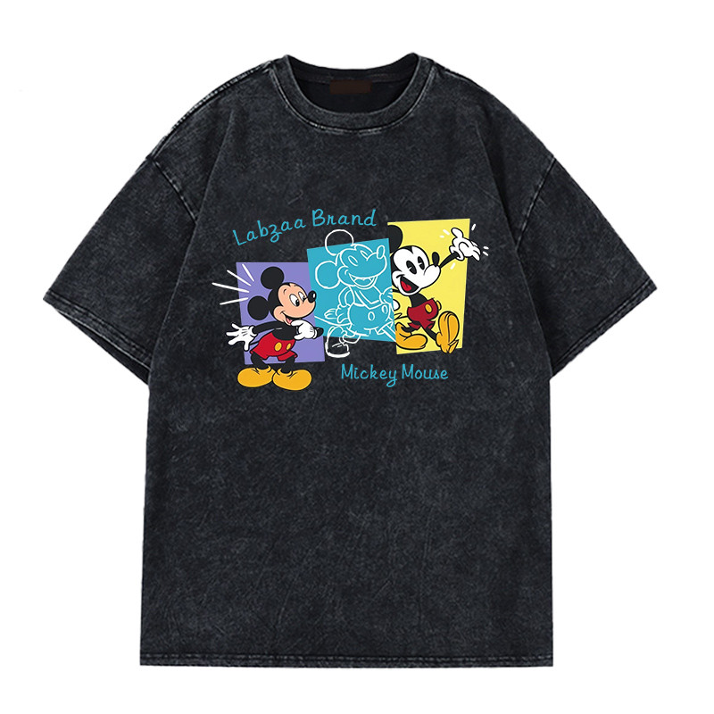LABZAA ยอดนิยมสไตล์อเมริกัน เสื้อยืดทรงหลวม ลายพิมพ์การ์ตูน Mickey Mouse ใส่สบาย ผ้าหนายับยากรีดง่าย ผ้าฝ้าย YG3949 ราคา ถูกที่สุด ดีลบีเคเค แกลเลอรีภาพที่ 6