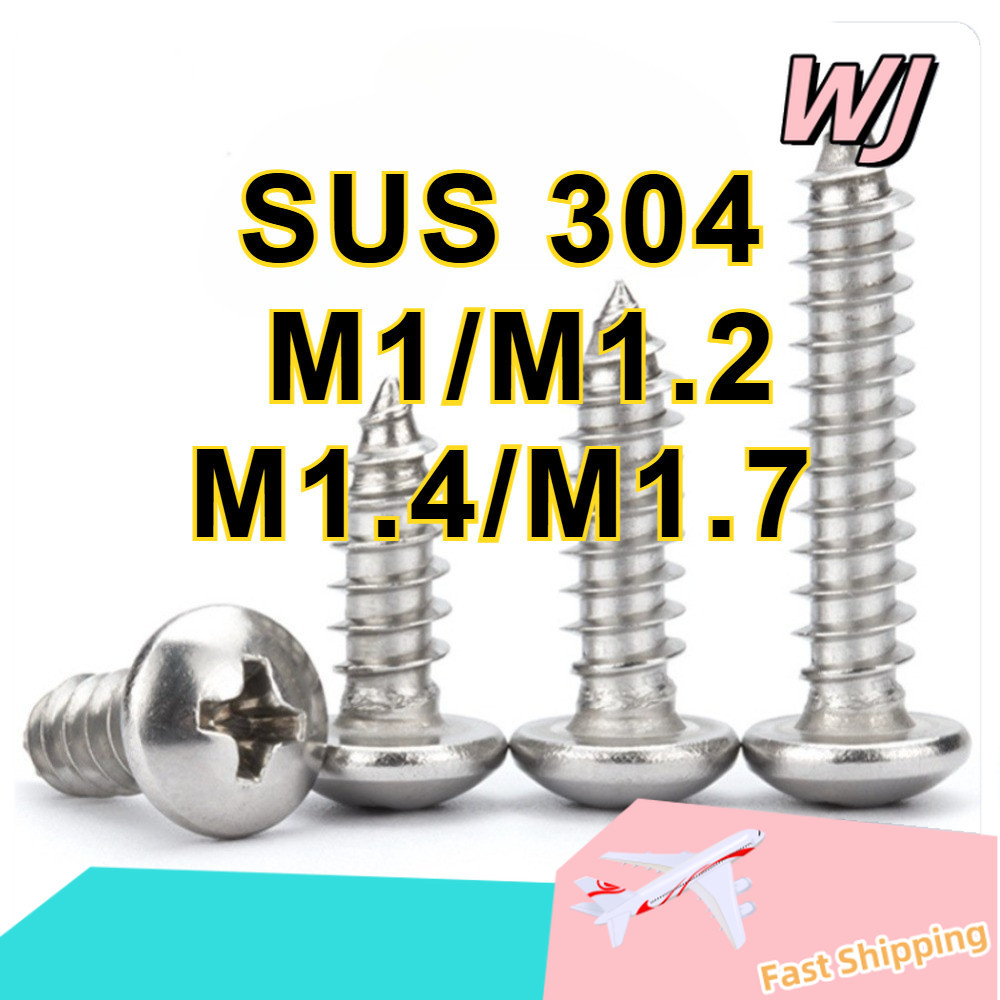 304 สกรูเกลียวปล่อยสแตนเลส Cross สกรูเกลียวปล่อยหัวกลมสกรูไม้หัวกระทะ M1/M1.2/M1.4/M1.7 *L=3-20MMZHX