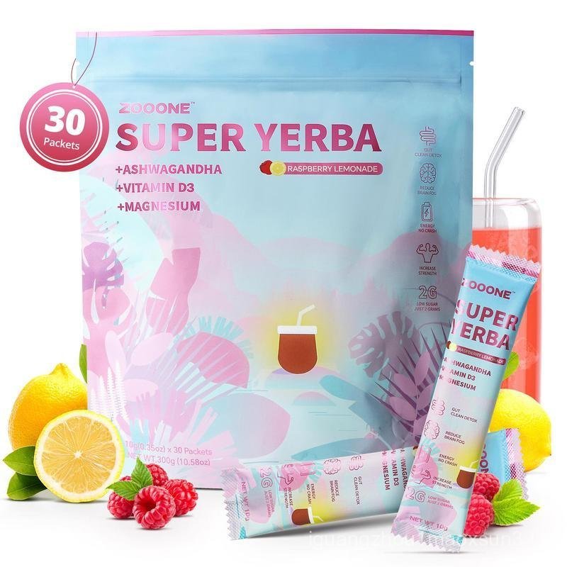 ZooOne-Super Yerba | Yerba Mate Instant Drink Powder |  RASPBERRY LEMONADE Flavor | 30 Servings
