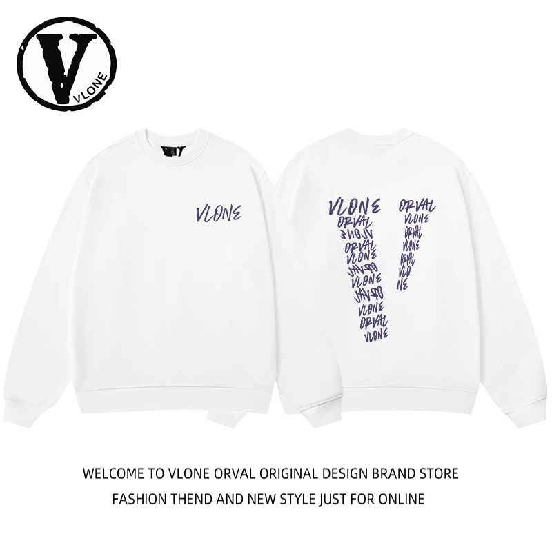 VLONE ORVAL Basic Big V Letter สำหรับฤดูหนาว เสื้อกันหนาวผู้ชายฟิตหลวม นีชสตรีทแวร์